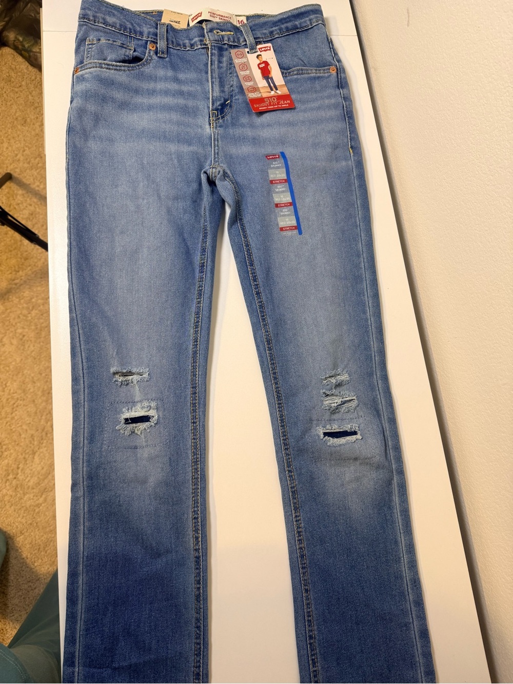 NWT Levi's 510 Boys size 16 Skinny Light Blue Distressed Jeans